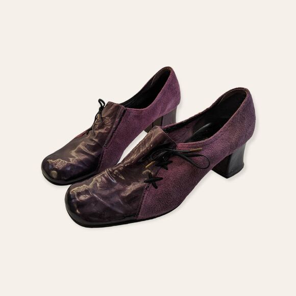 Vintage 60s Purple Mod Shoes Chunky Heel Side Lace Up Nina 7 - Picture 1 of 10